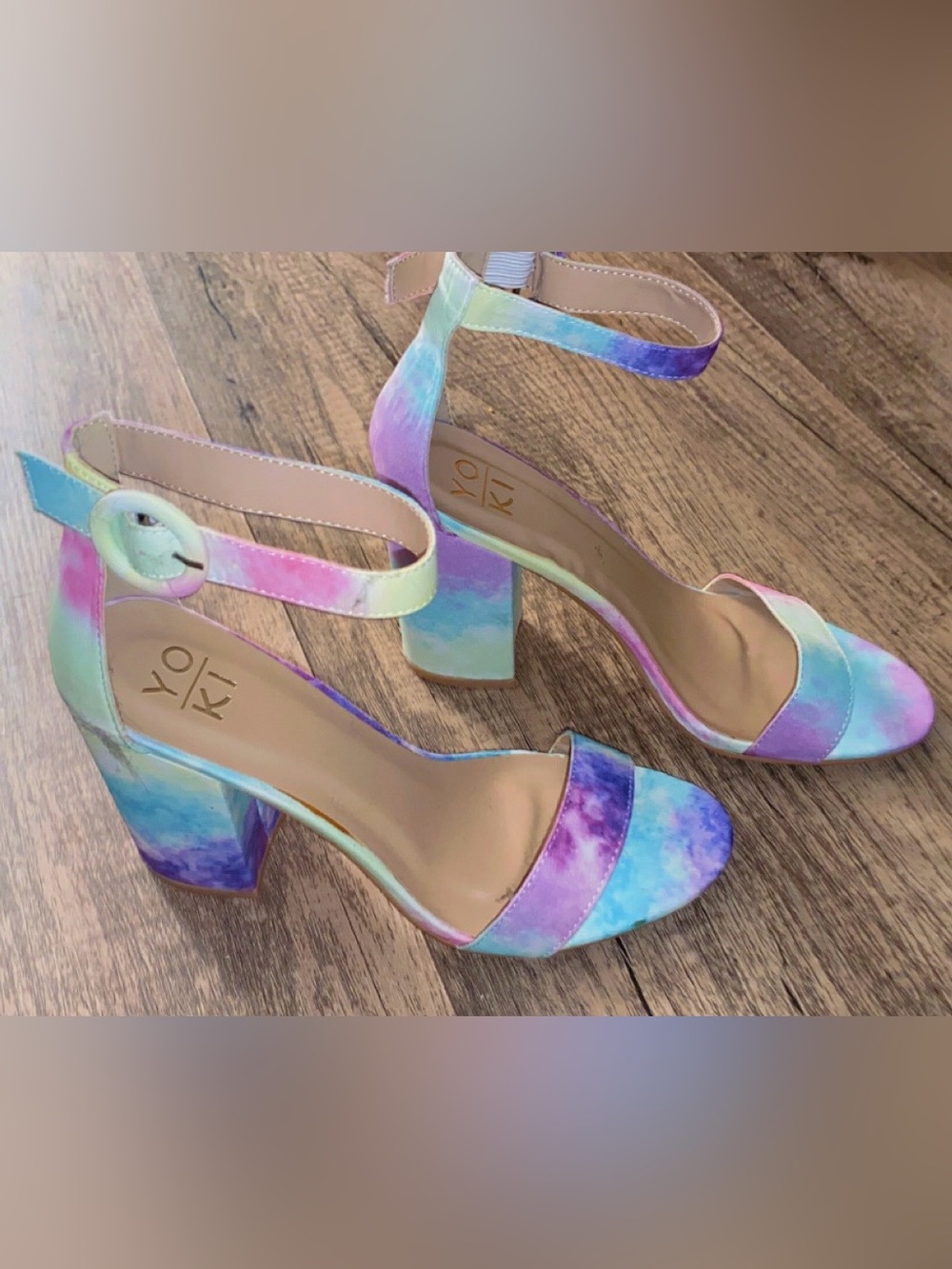 Pastel Tie-Dye Block Heel Sandals - Multicolor